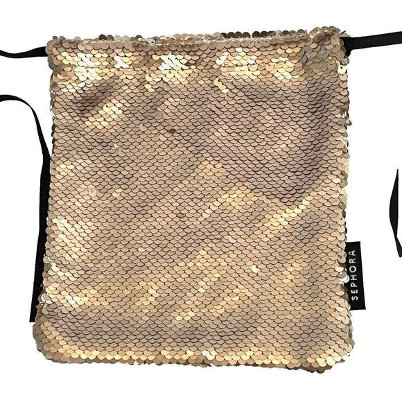 Sequined Makeup Bag Rose Gold Drawstring Pouch Limited Edition Lot of 6 Girls - Picture 5 of 16
